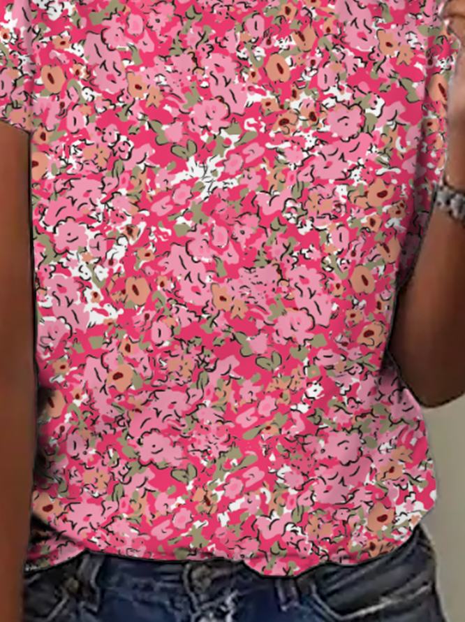 Große Größen Geblümt Lässig Rundhals Kurzarm T-Shirt