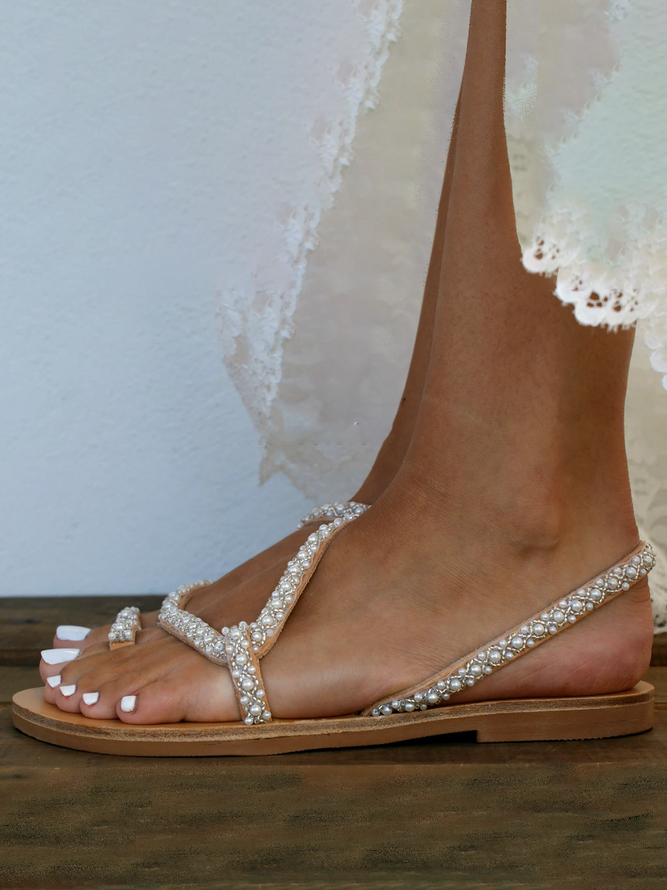 Weiß Perle Perlen Braut Strand Hochzeit Sandale