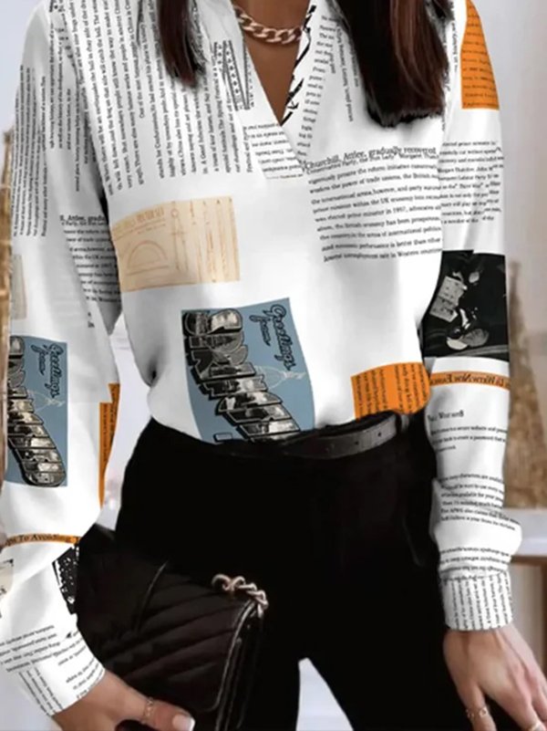 Lässig Buchstabe V-Ausschnitt Langarm Blusen & Shirts