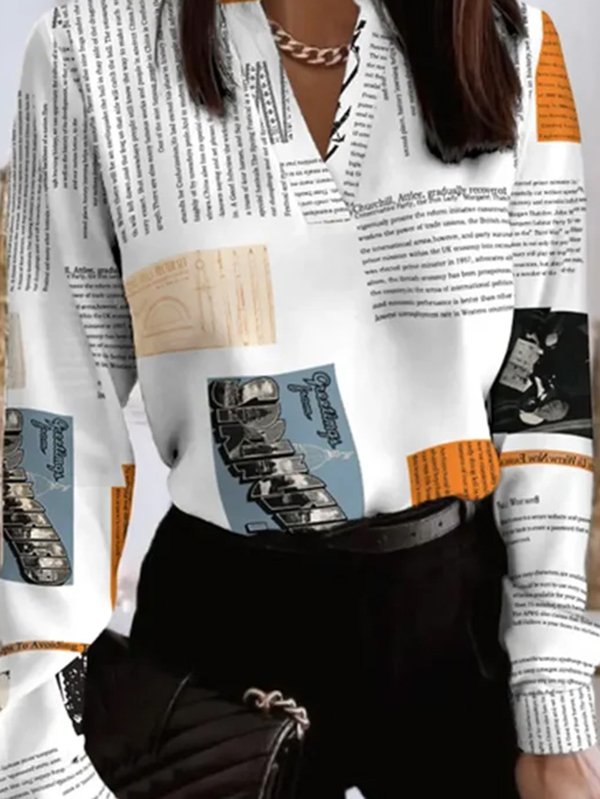 Lässig Buchstabe V-Ausschnitt Langarm Blusen & Shirts
