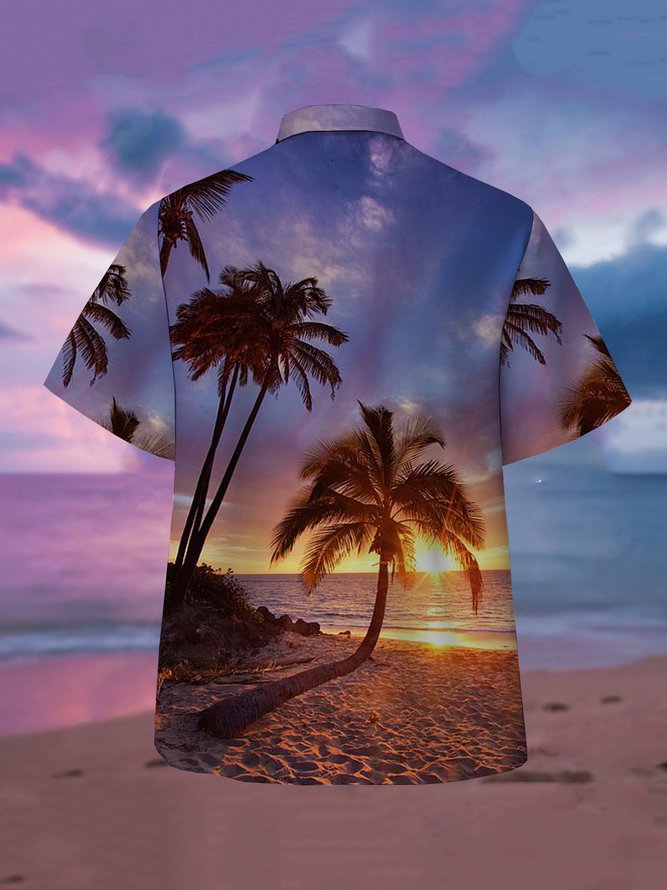 Herren Funky Hawaiische Kokosnussbaum Print Lässig Kurzarm Aloha Bluse