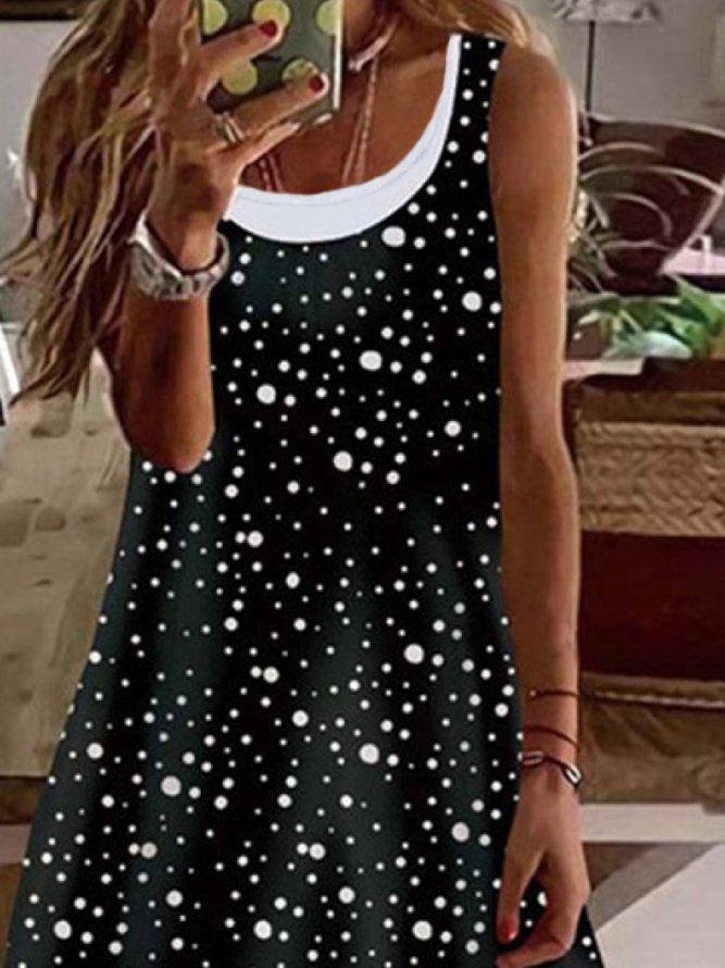 Lässig Polka Dots Locker Rundhals Kurzarm Stricken Kleid