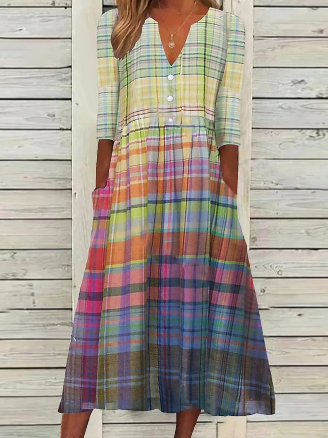 Gestreift Kurzarm Gewebe Kleid
