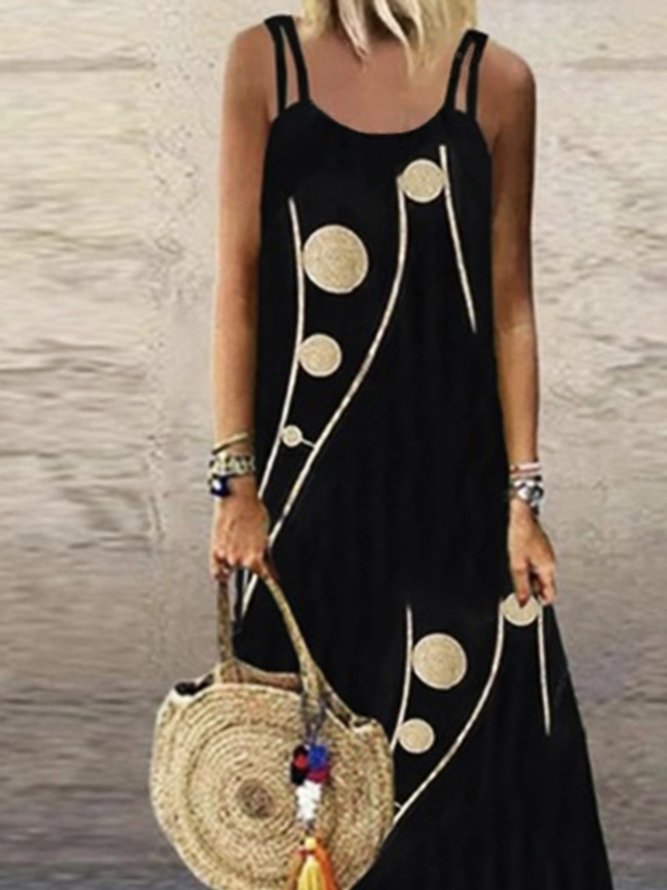 Lässig Spaghettiträger Polka Dots Ärmellos A-Linien Kleider