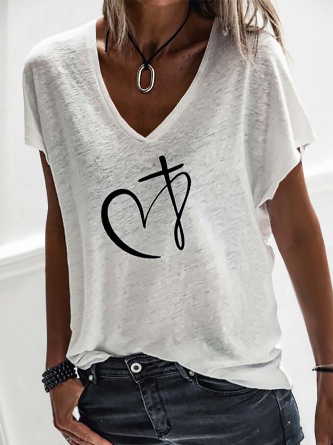 Lässig Locker Baumwollgemisch Kurzarm T-Shirt