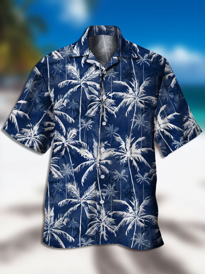 Herren Hawaiische Print Revers Weit Kurzarm Fashion Aloha Bluse