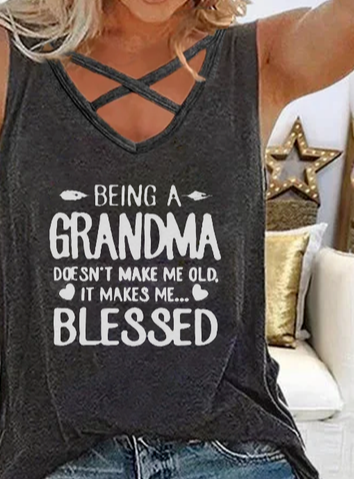 V-Ausschnitt Buchstabe Locker Stricken Tanktop