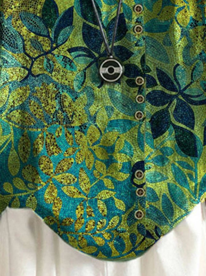 Blätter Lässig Kurzarm Blusen & Shirts