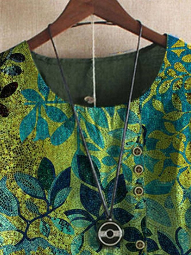 Blätter Lässig Kurzarm Blusen & Shirts
