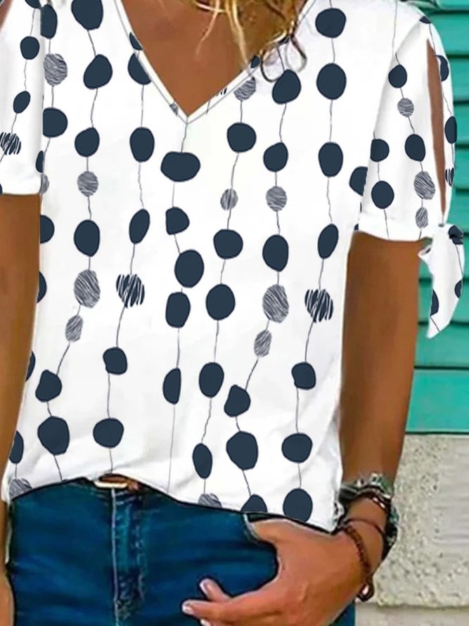Lässig Polka Dots V-Ausschnitt Locker T-Shirt