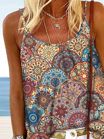 Geometrisch Ethnisch Blumenmuster Urlaub Böhmisch Lässig Locker Spaghettiträger Top & Untershirt