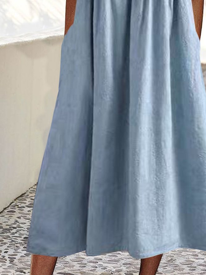 Unifarben Weit Tasche Lang Kleid