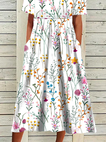 Urlaub Rundhals Kleider mit Blumenmuster