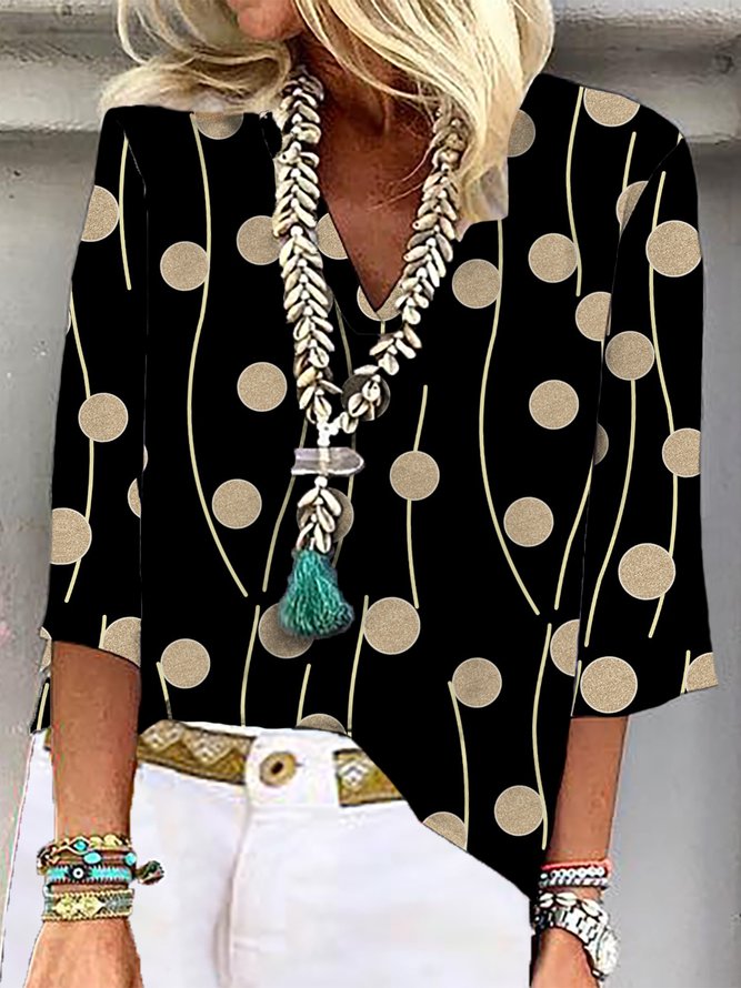 Lässig 3/4 Ärmel V-Ausschnitt Große Größen Print Shirts & Blusen