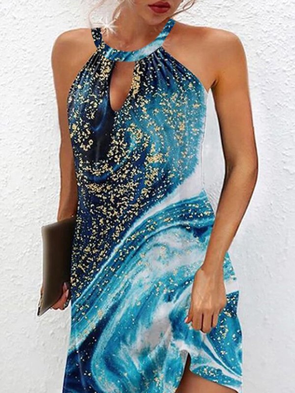 Neckholder Lässig Print Kleid
