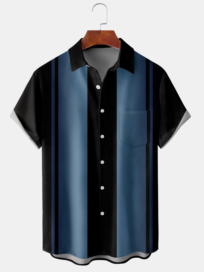 Herren Farbverlauf Print Vorderseite Knöpfe Weich Atmungsaktiv Brusttasche Lässig Bowling Bluse