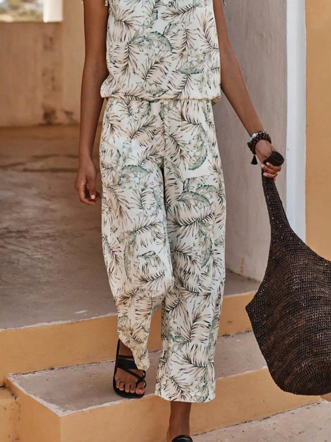 Lässig Blätter Große Größen Print Jumpsuits