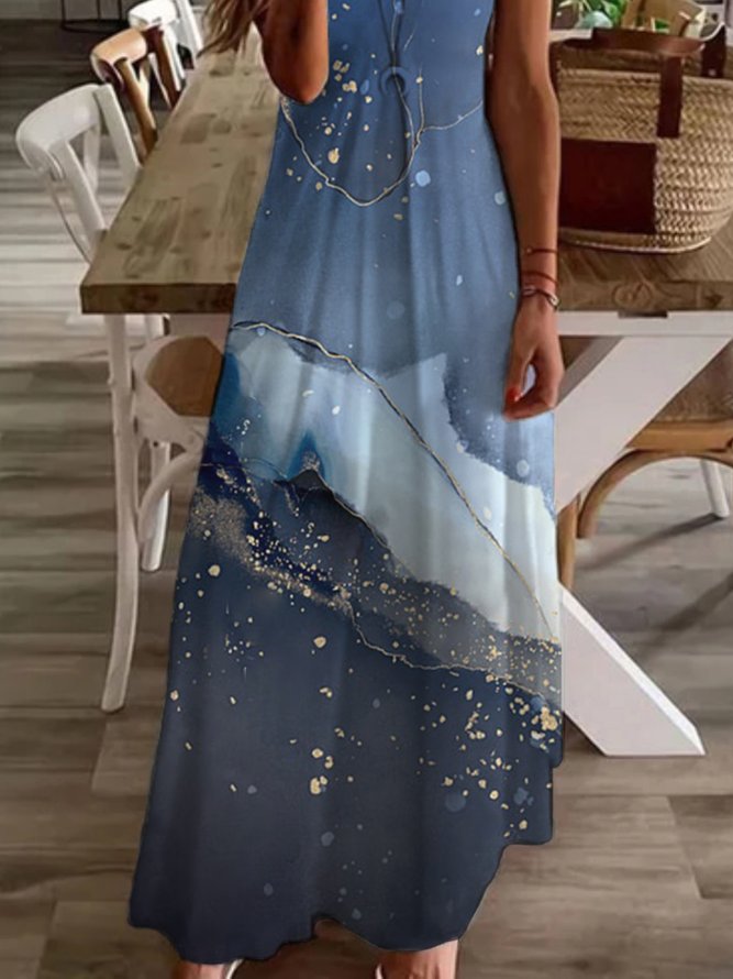 Lässig Ärmellos V-Ausschnitt Große Größen Print Kleid
