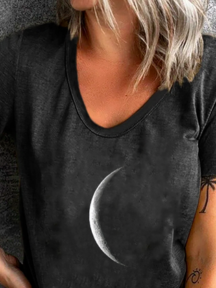 Mond Print Lässig Kurzarm T-Shirt