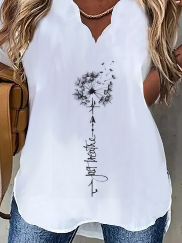 Weit V-Ausschnitt Löwenzahn Print Shirts & Blusen