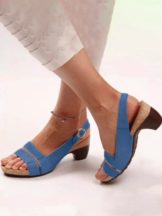 Unifarben Retro Lässig Sandalen mit klobigem Absatz