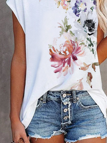 Jersey Blumenmuster Lässig T-Shirt