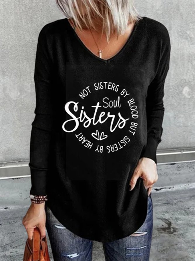 Seele Schwestern Langarm V-Ausschnitt Große Größen Lässig T-Shirt