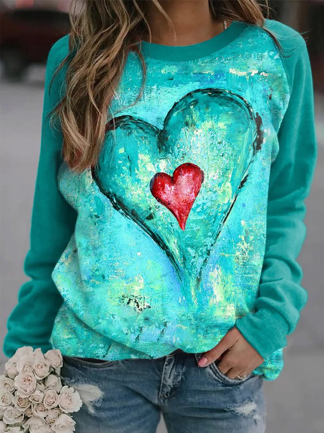 Lässig Herz Langarm Rundhals Große Größen Print Shirts & Blusen Sweatshirts