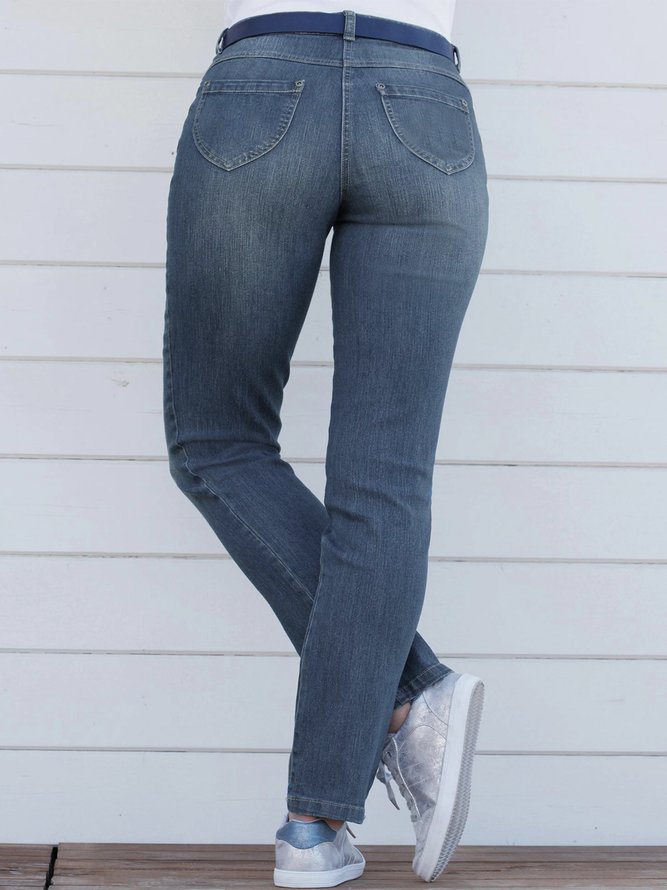 Unifarben Taschen Große Größen Lässig Jeans