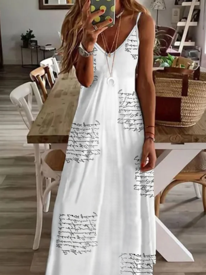 Lässig Ärmellos V-Ausschnitt Große Größen Print Kleid