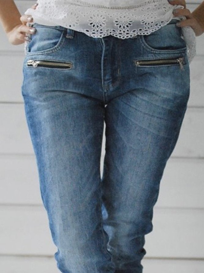 Unifarben ßverschluss Große Größen Lässig Denim Jeans