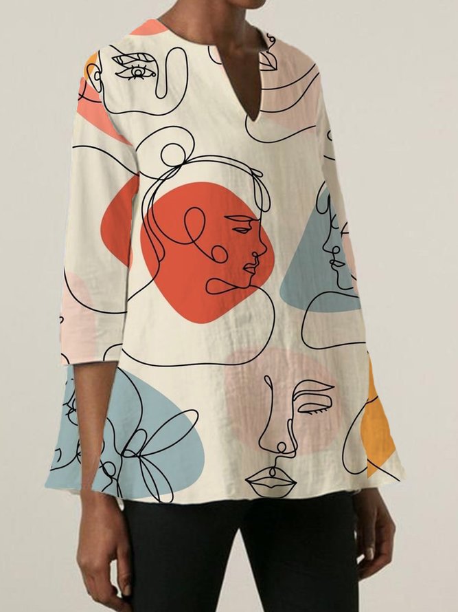 Abstrakt Lässig V-Ausschnitt Blusen & Shirts