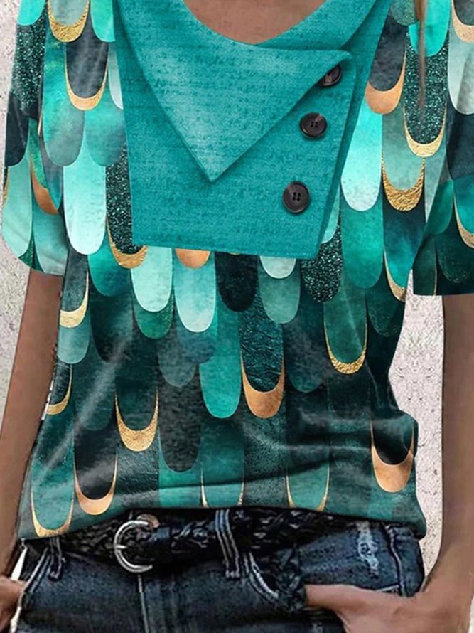 Geometrisch Lässig Weit Kurzarm Blusen & Shirts