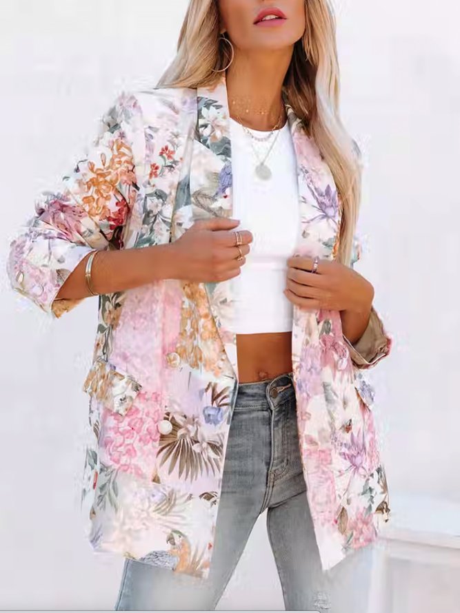 Lässig Geblümt Herbst Normal Nein Elastizität Weit Regelmäßig H-Linie Regelmäßig Größe Blazer für Damen