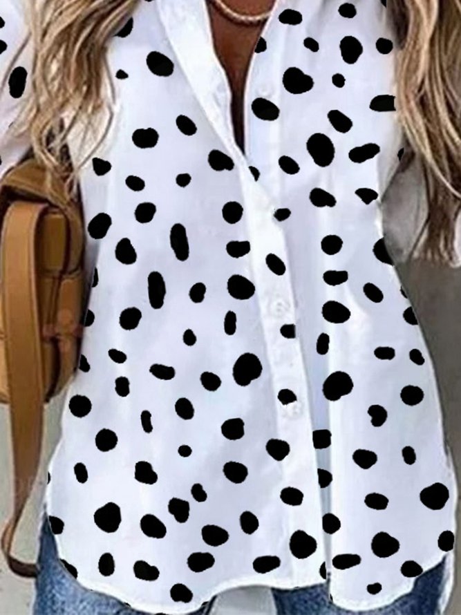 Damen Polka Dots Lässig Herbst Täglich Regelmäßig Langarm Ärmel H-Linie Hemdkragen Regelmäßig Größe Bluse