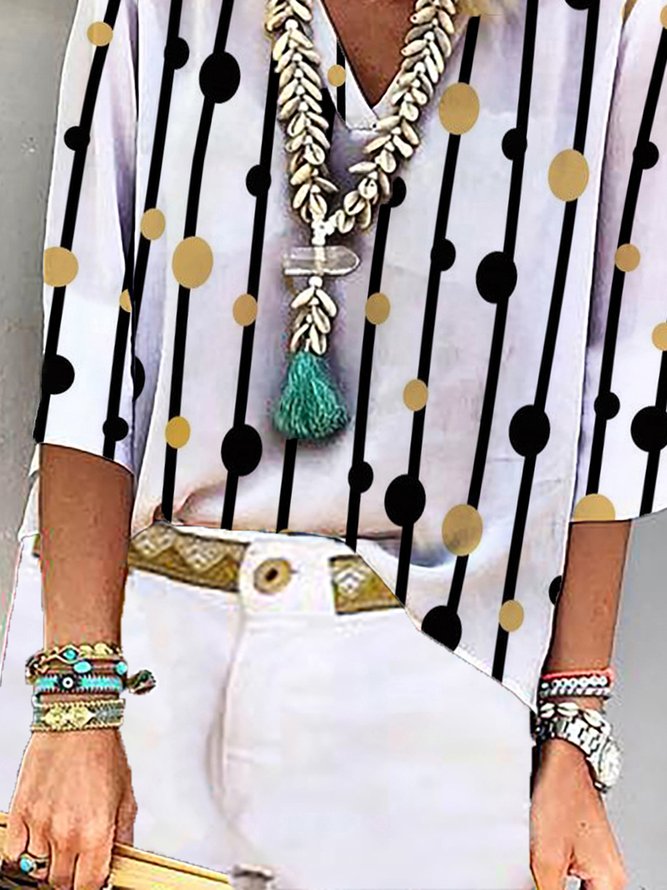 Damen Polka Dots Lässig Herbst Täglich Polyesterfaser Standard 3/4 Ärmel Regelmäßig Regelmäßig Größe Blusen & Shirts