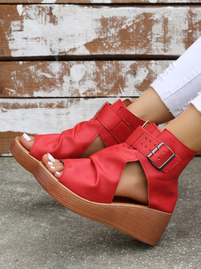 Retro Plateau Keil Fisch Mund Pantolette