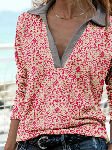 Lässig Ethnisch Herbst Jersey 1 * Bluse Langarm Regelmäßig H-Linie Regelmäßig Größe Blusen & Shirts für Damen