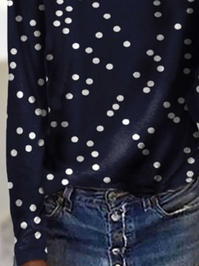 Polka Dots Lässig Herbst Leicht Standard Langarm Rundhals H-Linie Regelmäßig Größe T-Shirt für Damen