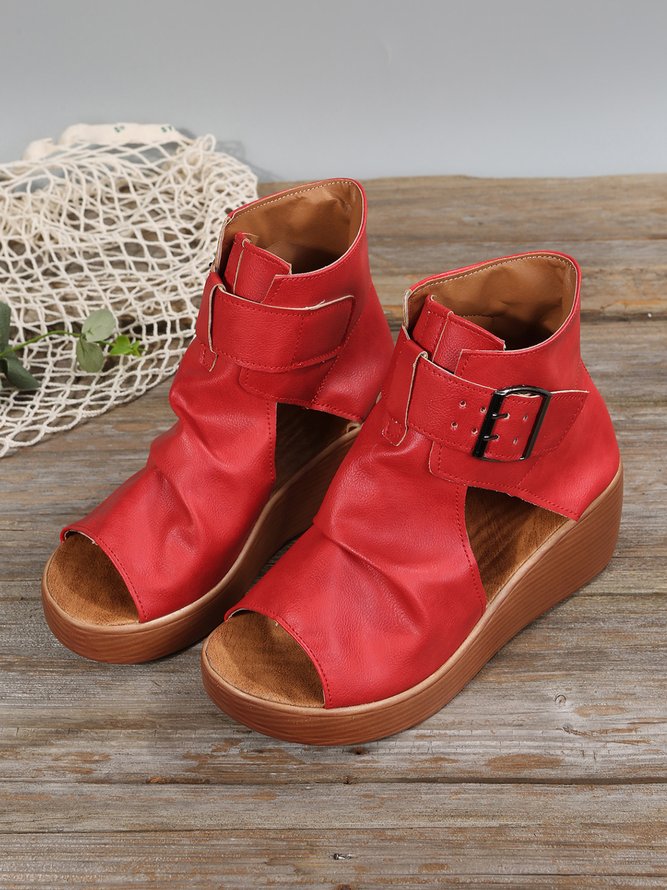Retro Plateau Keil Fisch Mund Pantolette