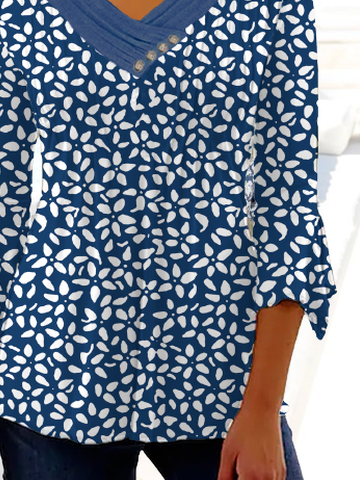 Damen Lässig Geblümt Herbst Mikroelastizität Weit Jersey Asymmetrisch 3/4 Ärmel Regelmäßig Größe Blusen & Shirts