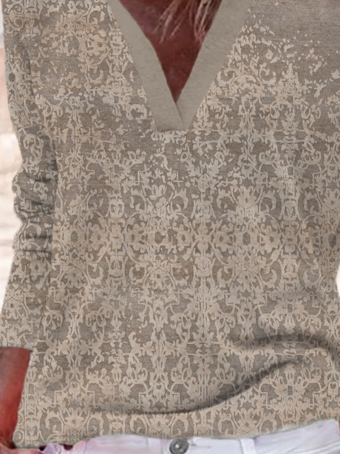 Lässig Abstrakt Herbst Mikroelastizität Weit Jersey Bestseller Polo Ausschnitt H-Linie Blusen & Shirts für Damen