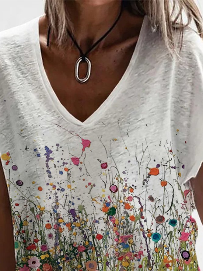 Lässig Geblümt Sommer Leicht Mikroelastizität Täglich Weit Bestseller H-Linie T-Shirt für Damen
