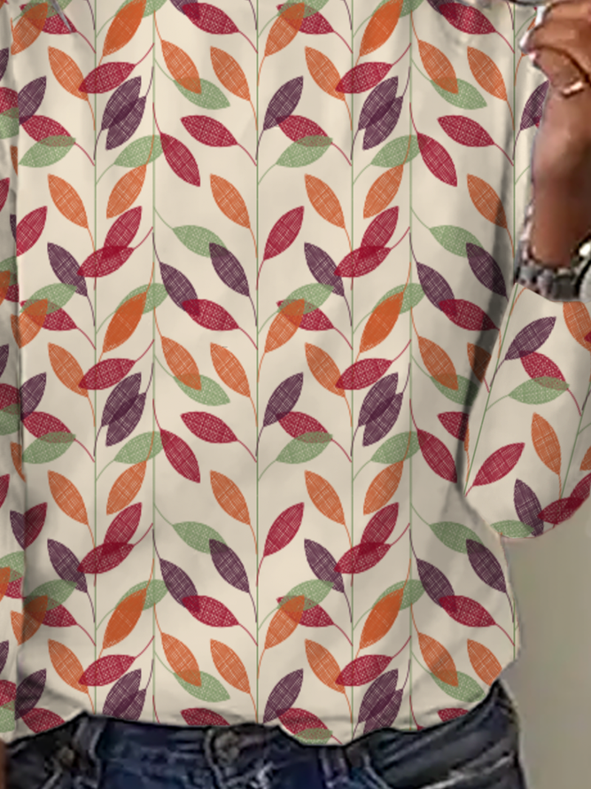 Lässig Sommer Blätter Mikroelastizität Jersey Rundhals Regelmäßig Regelmäßig Regelmäßig Größe T-Shirt für Damen