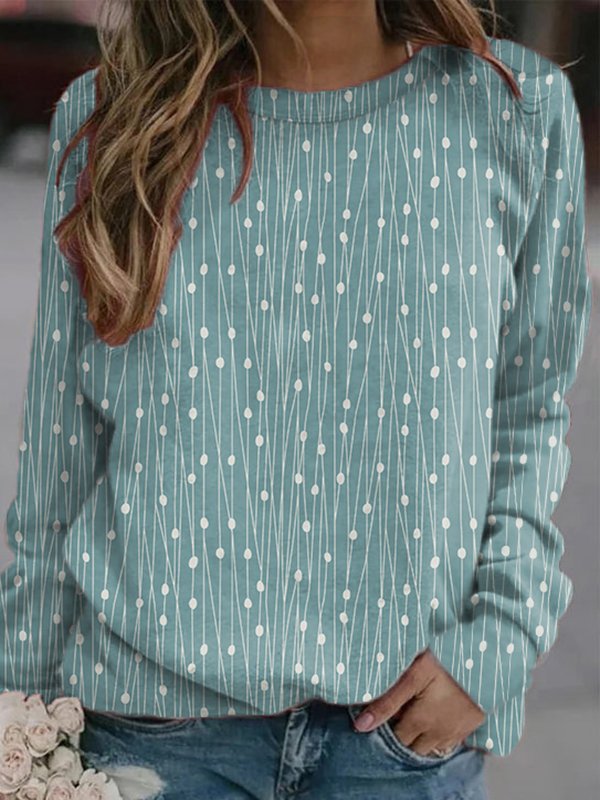 Polka Dots Lässig Herbst Leicht Täglich Jersey Regelmäßig H-Linie Regelmäßig Größe Sweatshirts für Damen