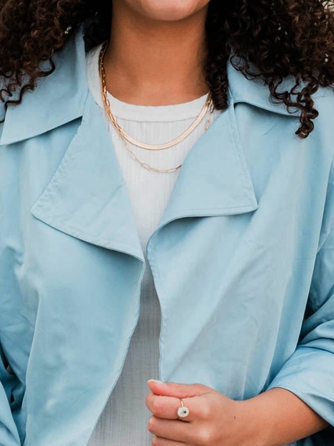 Damen Lässig Unifarben Herbst Polyester Normal Standard Revers Ausschnitt Mittellang H-Linie Jacke