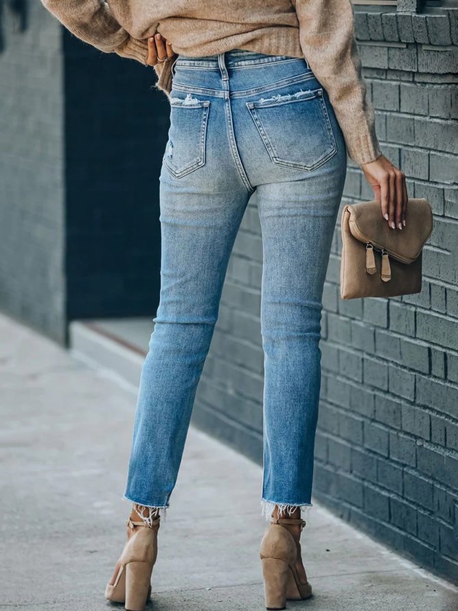 Lässig Unifarben Herbst Normal Nein Elastizität Täglich Knöchel Hosen Regelmäßig Regelmäßig Größe Jeans für Damen