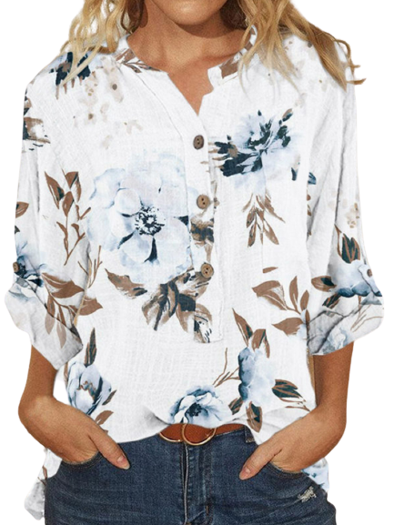 Damen Lässig Geblümt Herbst Polyester Leicht Nein Elastizität Täglich Weit Regelmäßig Größe Blusen & Shirts