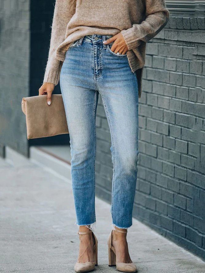 Lässig Unifarben Herbst Normal Nein Elastizität Täglich Knöchel Hosen Regelmäßig Regelmäßig Größe Jeans für Damen