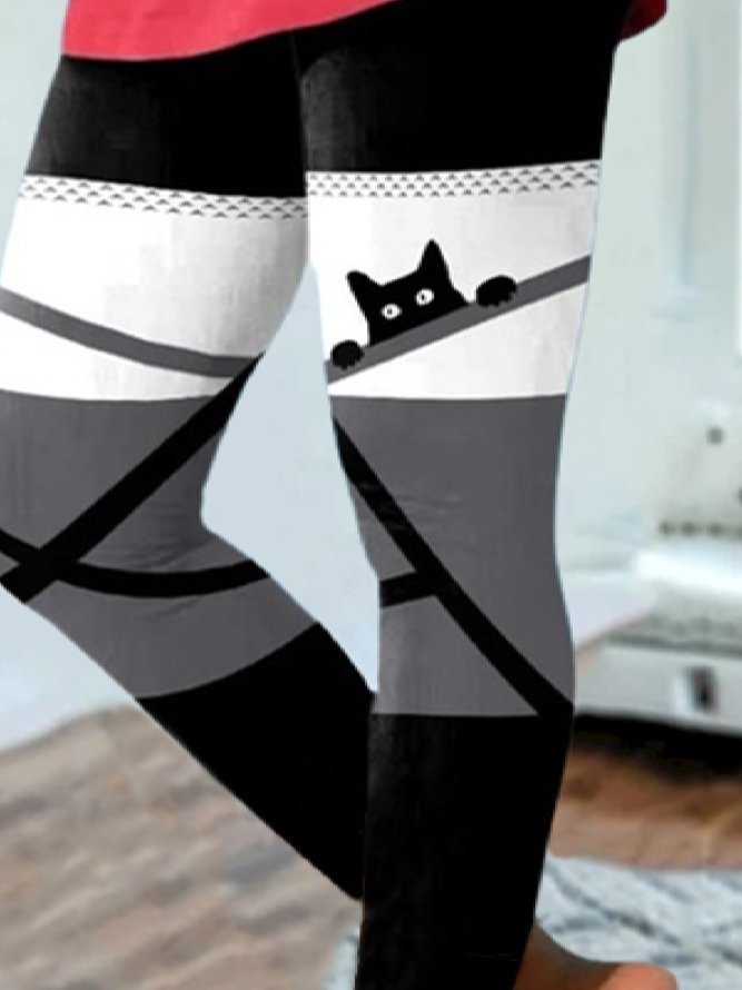 Damen Lässig Herbst Katze Leicht Jersey Knöchel Hosen Legging H-Linie Regelmäßig Größe Leggings